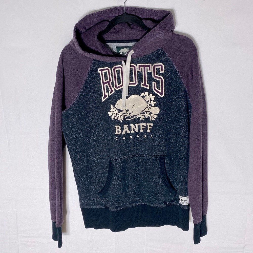 Roots Heathered Purple & Charcoal Grey Pullover  Hoodie M